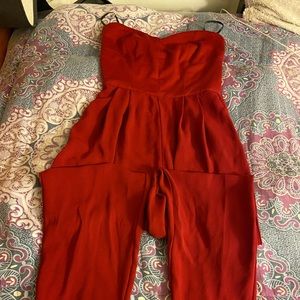 Wind color strapless jumpsuit